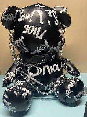 Dolls Kill Black & White Graffiti Teddy Crossbody Purse